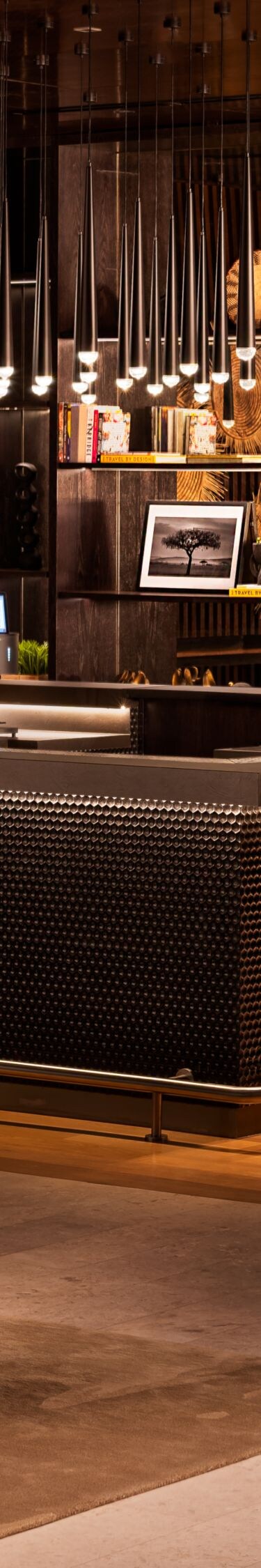 Lobby bar with modern design and lighting