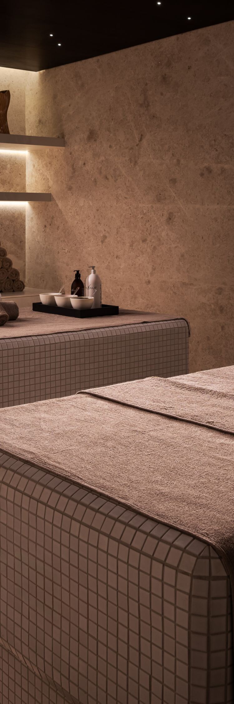 Spa treatment room with two massage tables