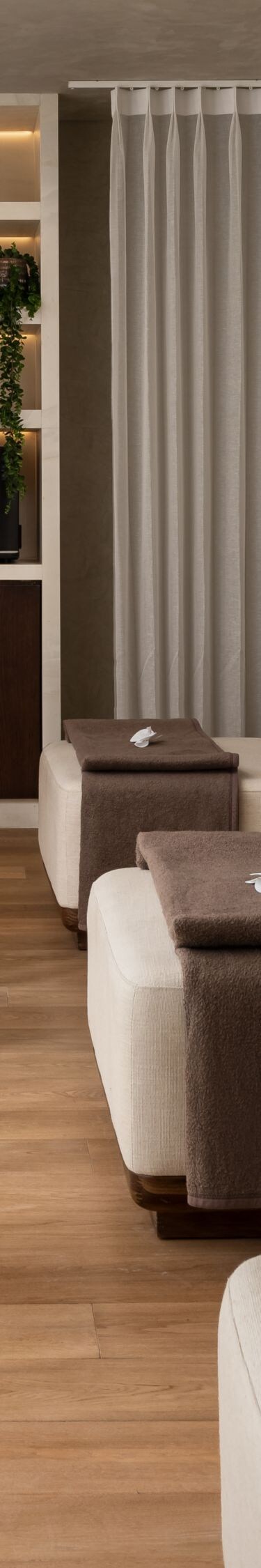 Spa lounge with chairs and tea station