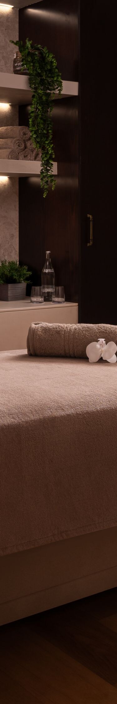 Spa treatment room with massage table