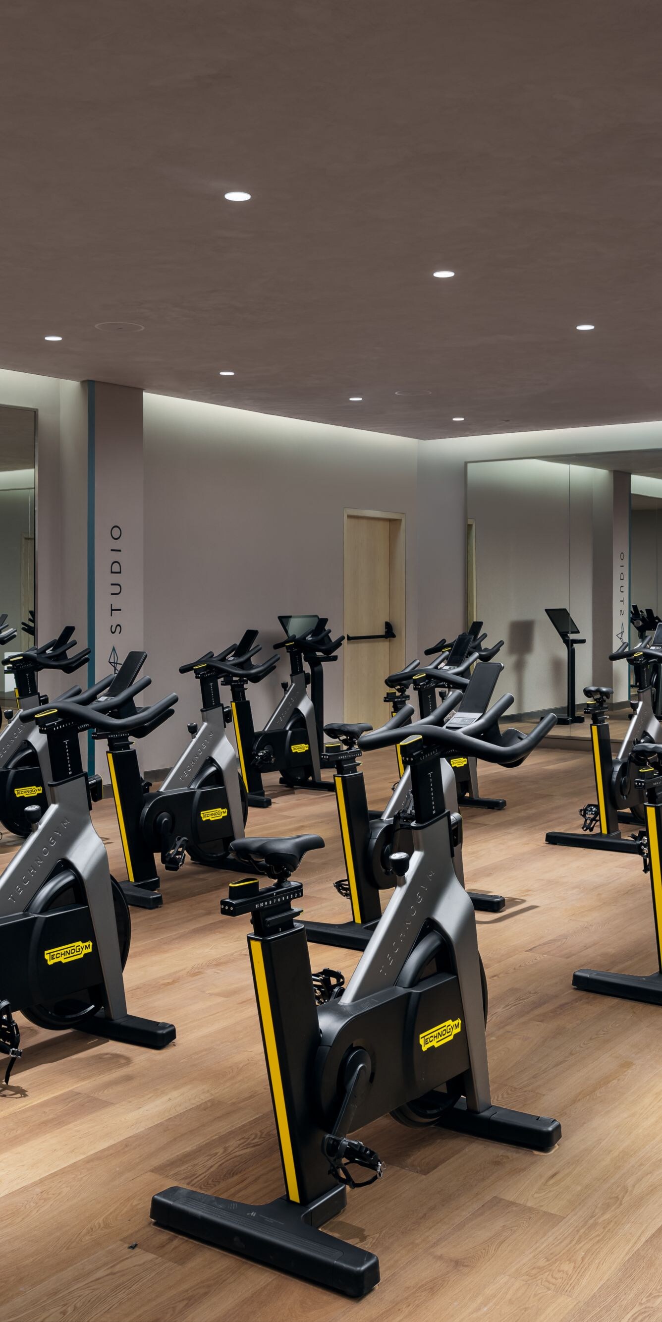 Fitness studio with stationary bikes