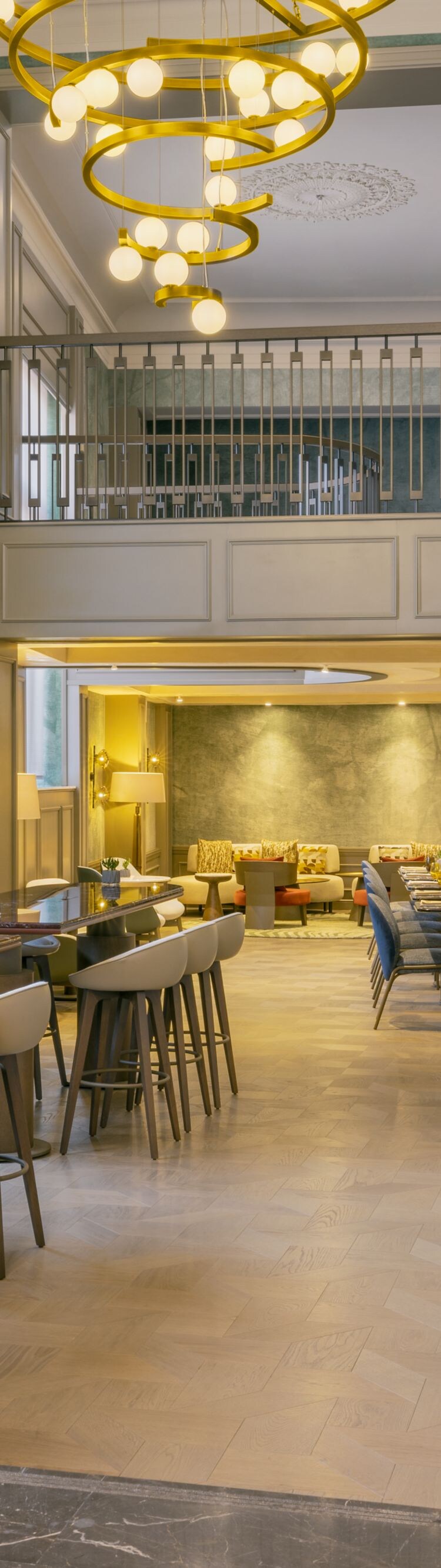 Modern café interior with inviting seating areas.