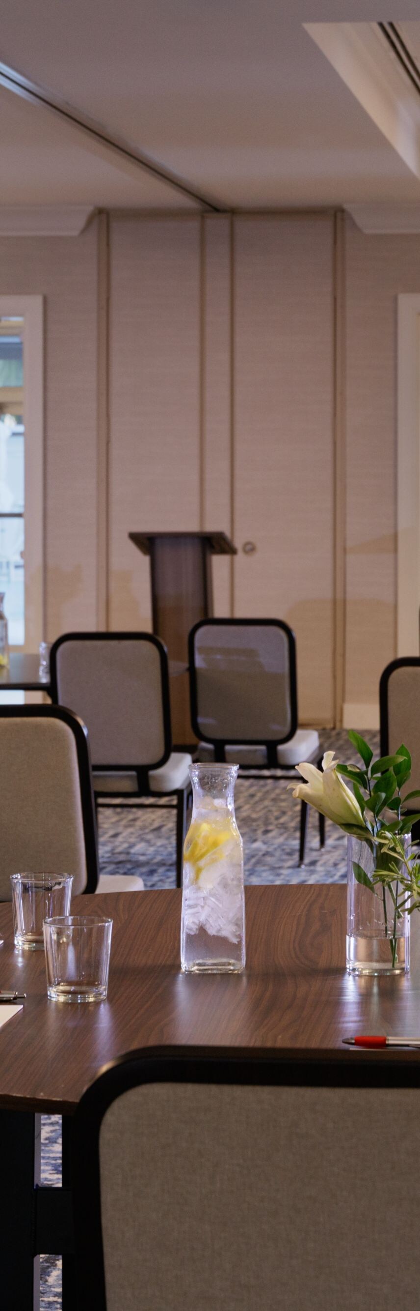 Meeting room with round tables