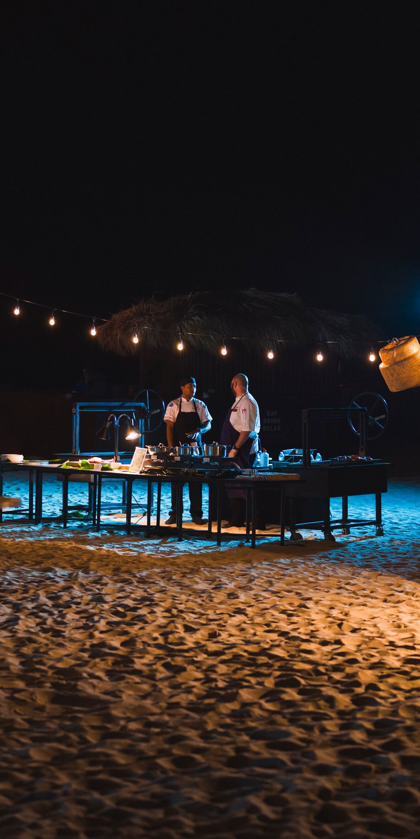 Beach, chefs, night