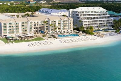 Beachfront aerial view of Grand Cayman Marriott.