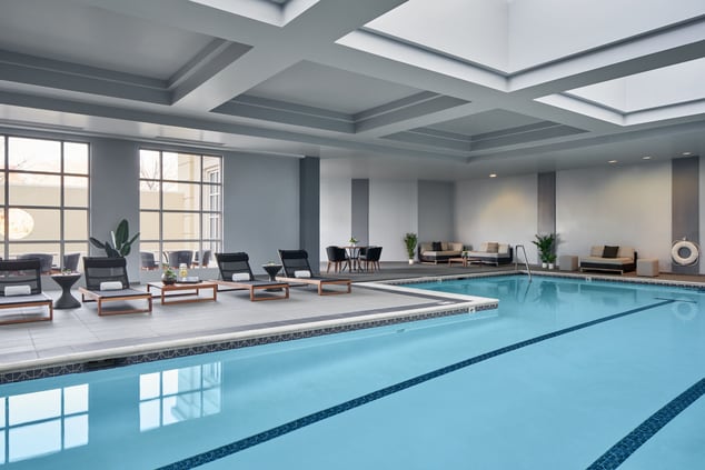 Spa indoor pool with lounge chairs