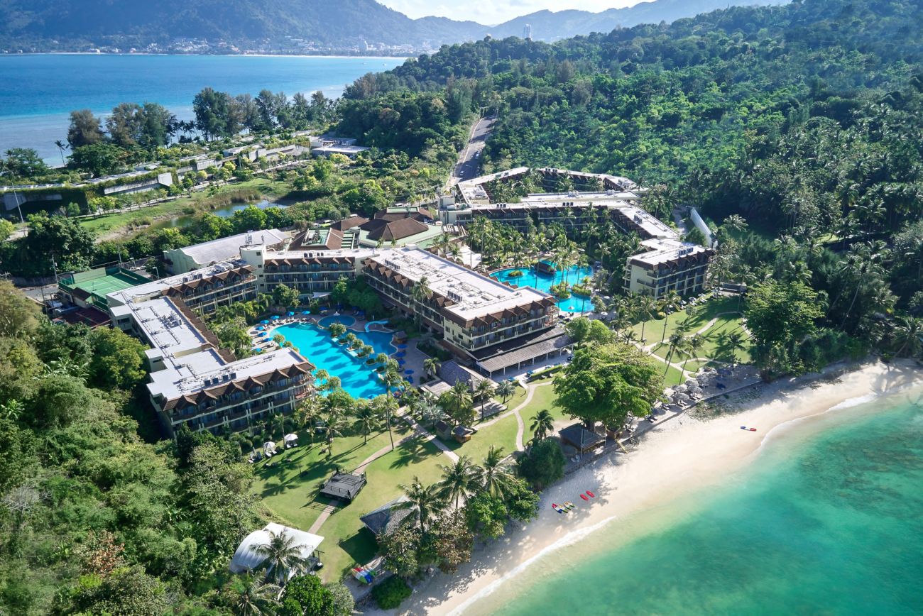 phuket beachfront family resort aerial view