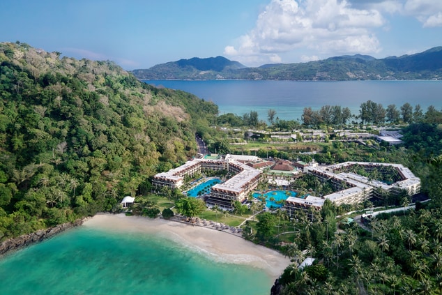 Phuket beachfront resort aerial view