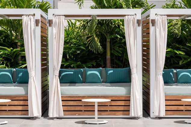 cabana, day bed, pool