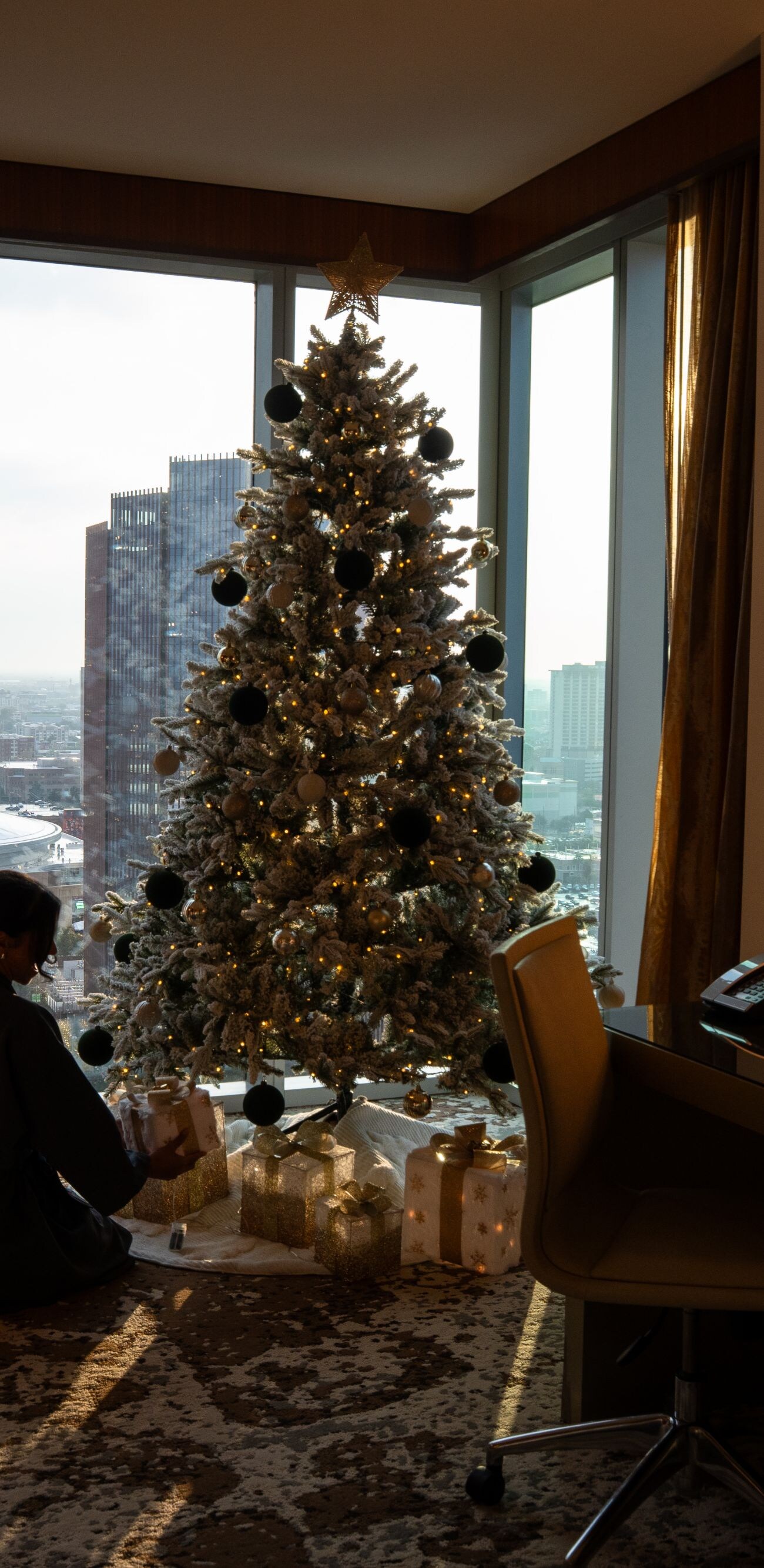 Guest Room with Christmas Tree and Seating Area