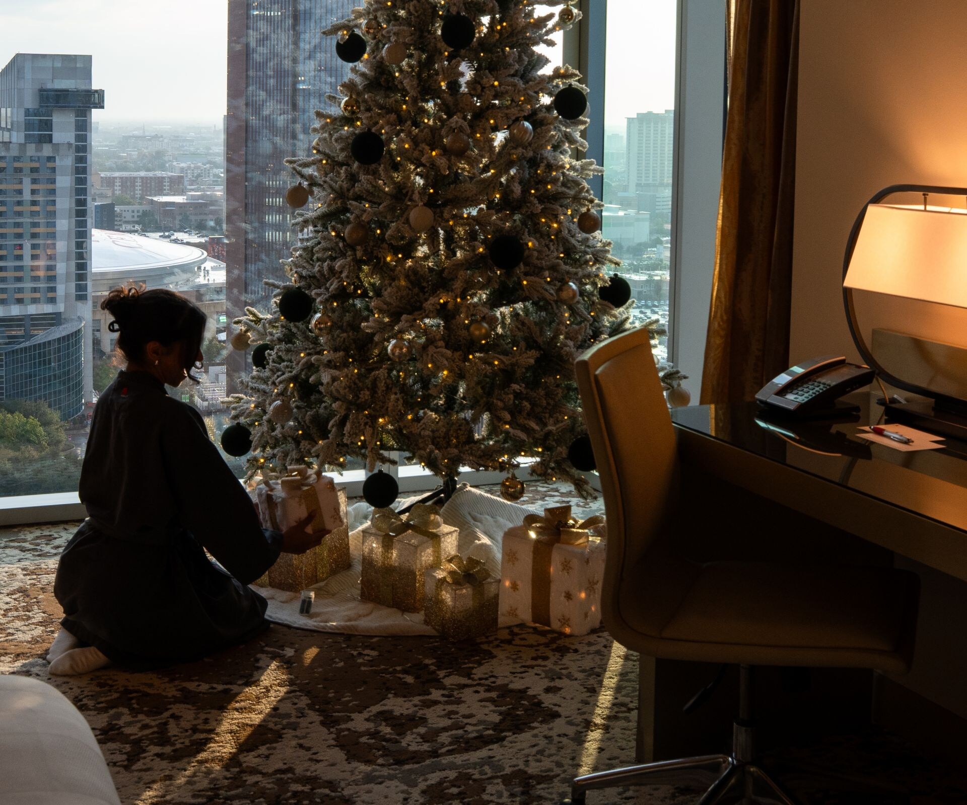 Guest Room with Christmas Tree and Seating Area