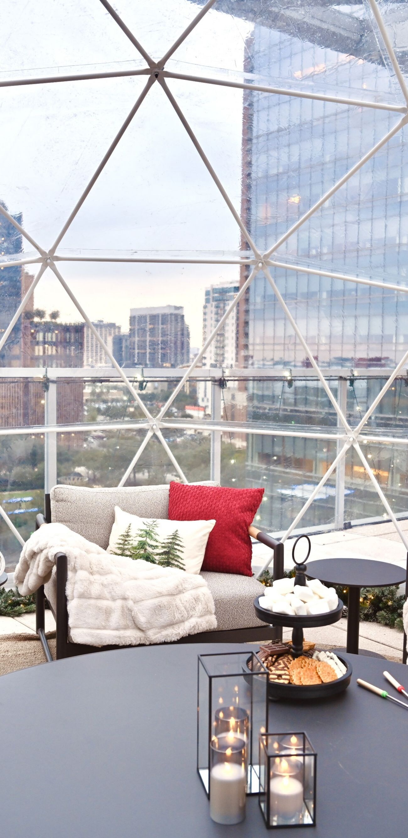 Inside of pop up igloo with seating