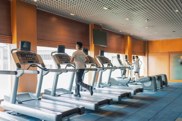 row of treadmills and elliptical machines