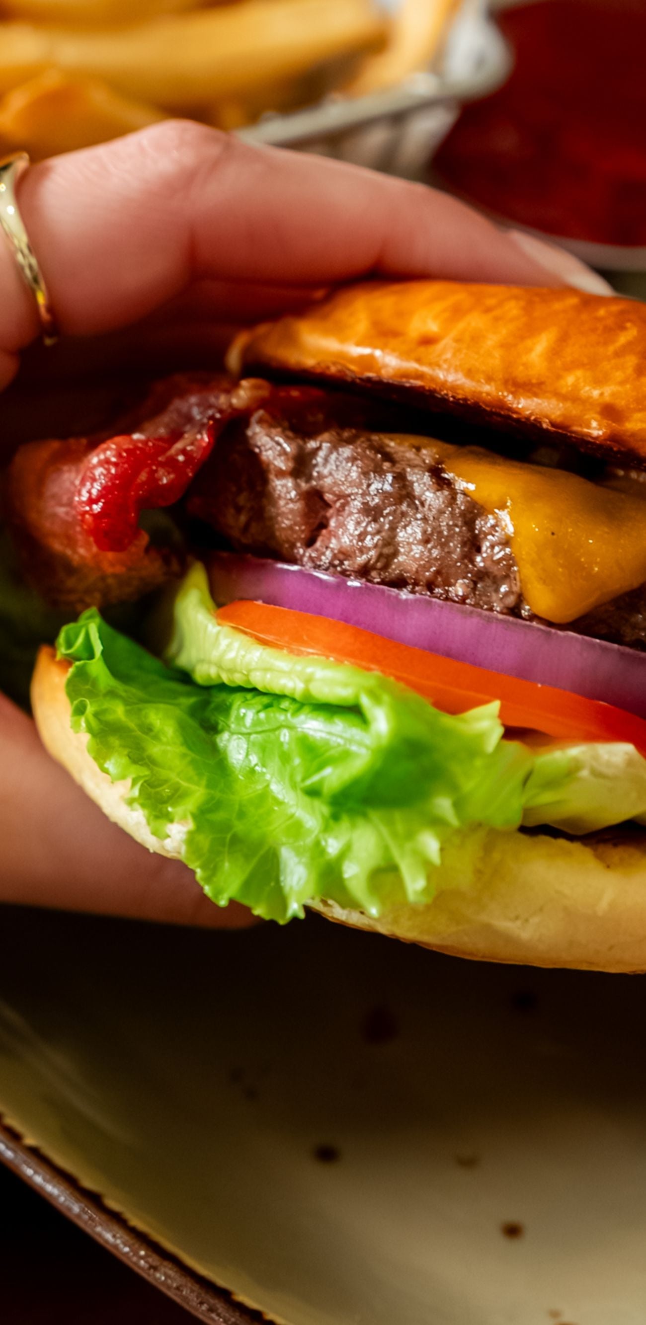 Gourmet burger and fries at Westfields Marriott