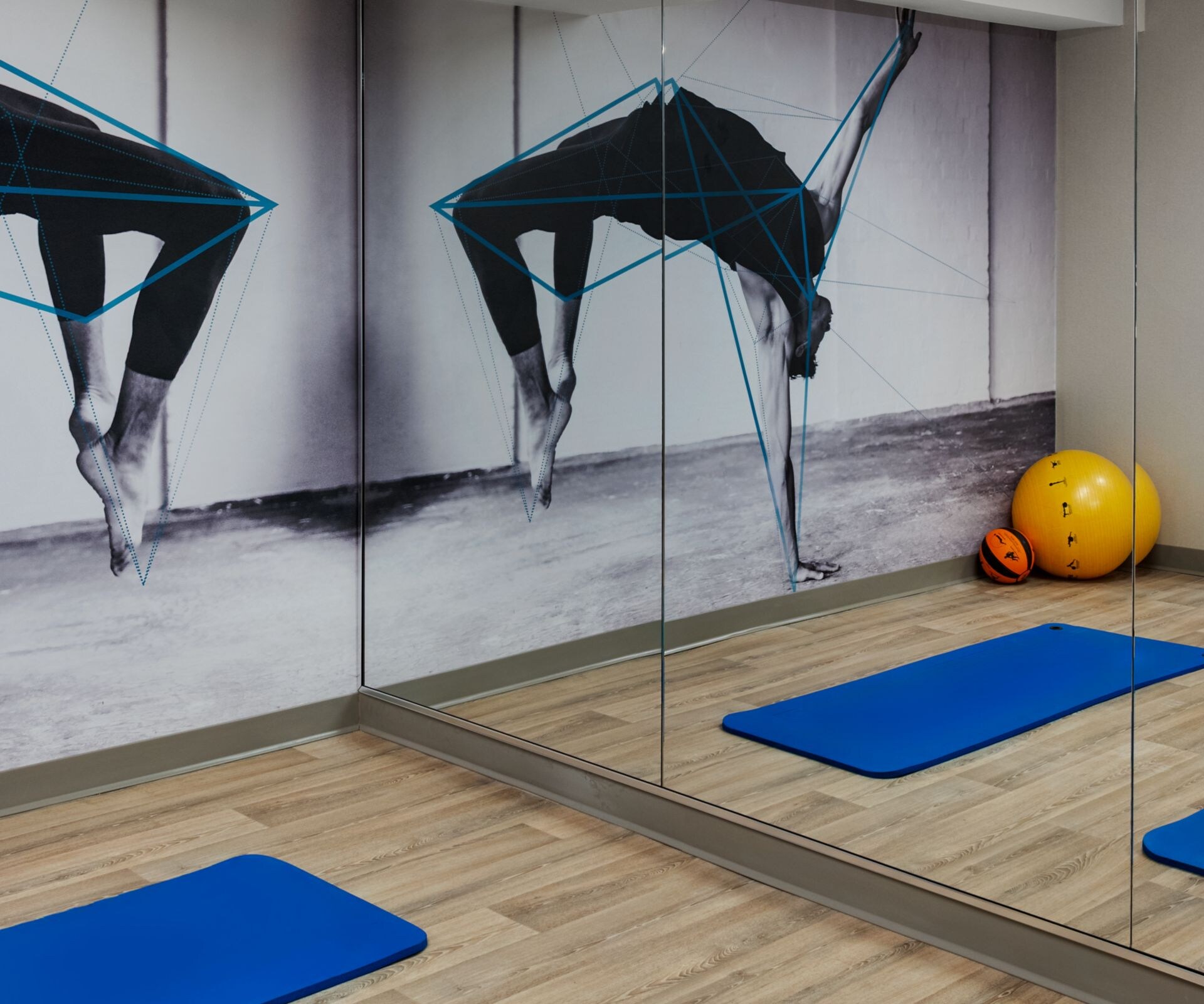 Fitness room with yoga mats