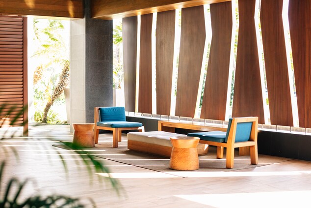 Seating for two in outdoor lobby area