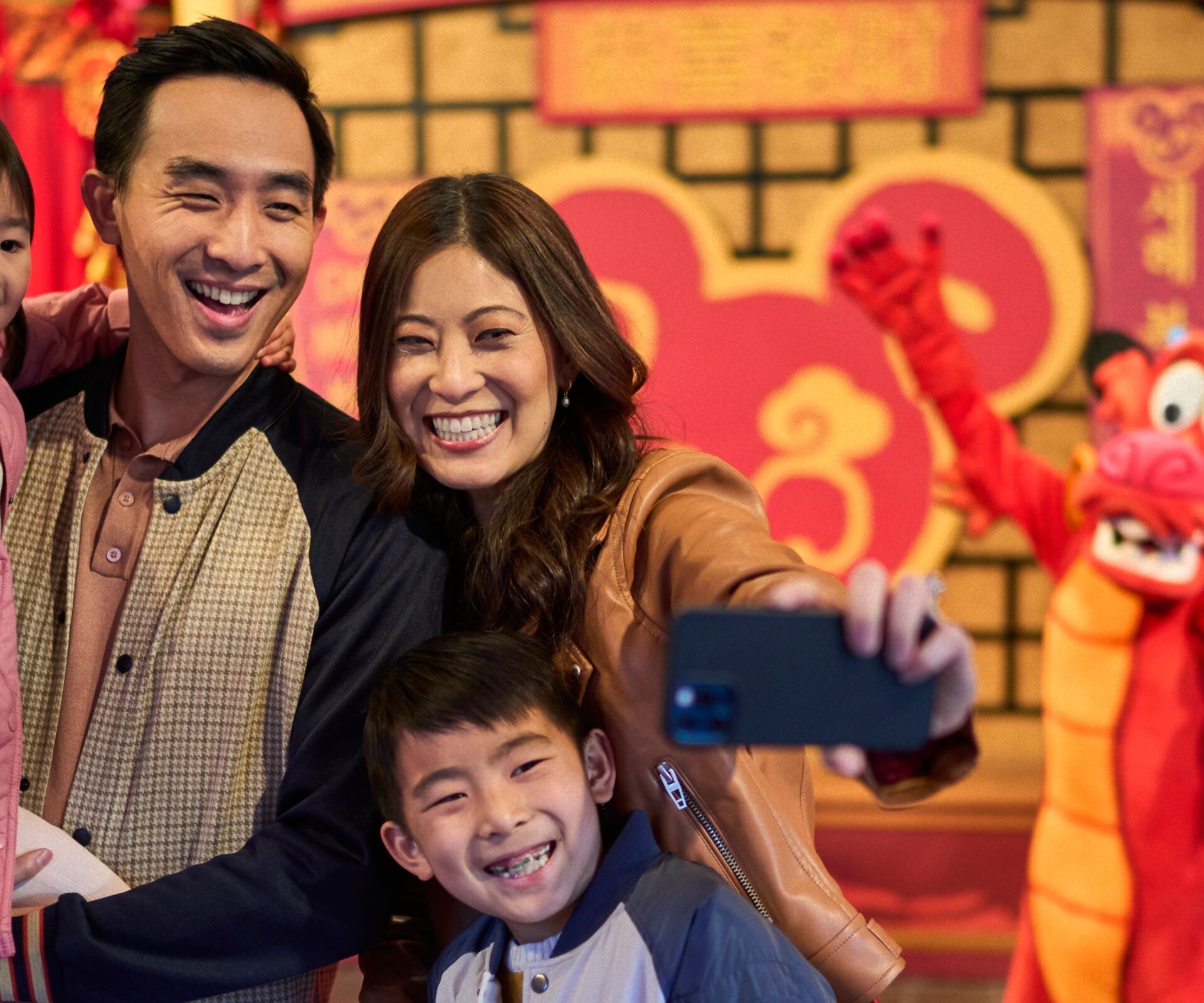 family taking selfie enjoying lunar new year