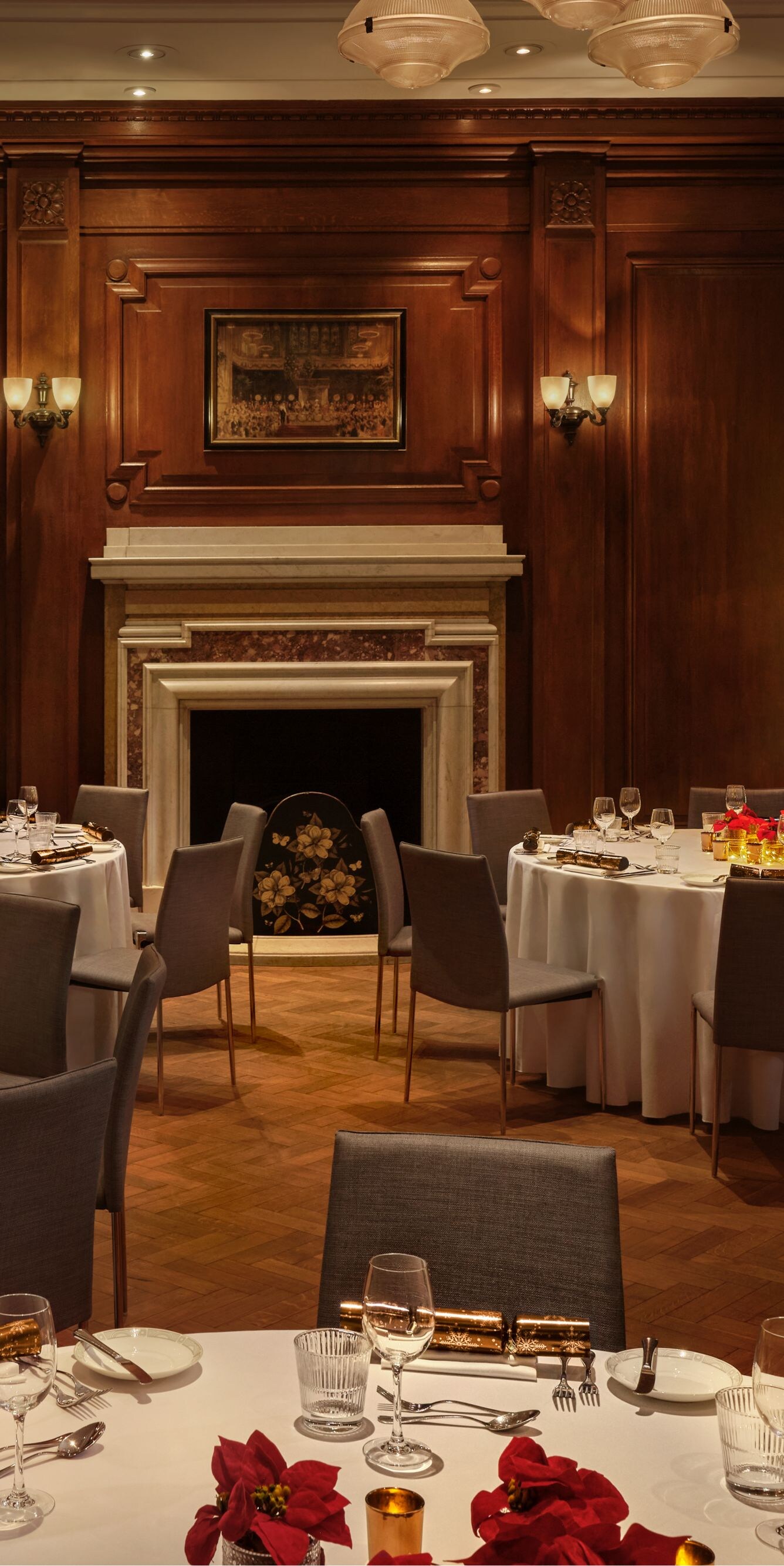 Christmas-themed dinner event setup
