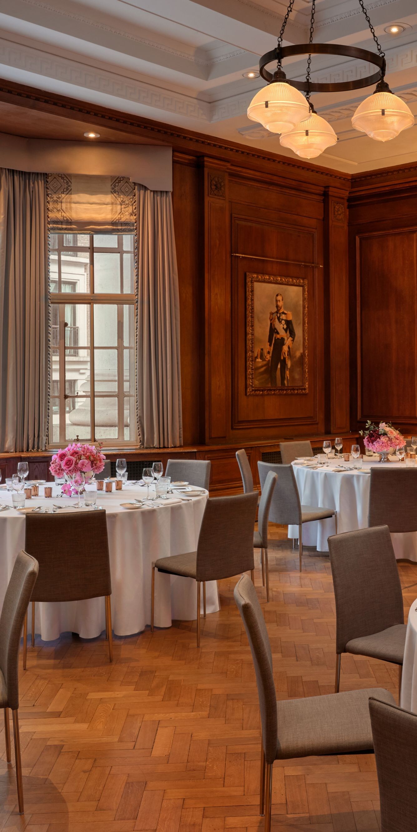 Banquet tables arranged for dinner