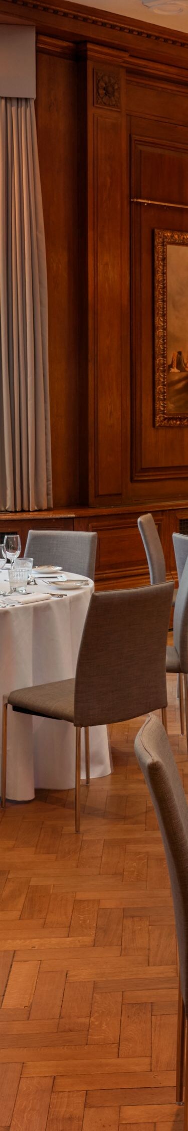 Banquet tables arranged for dinner