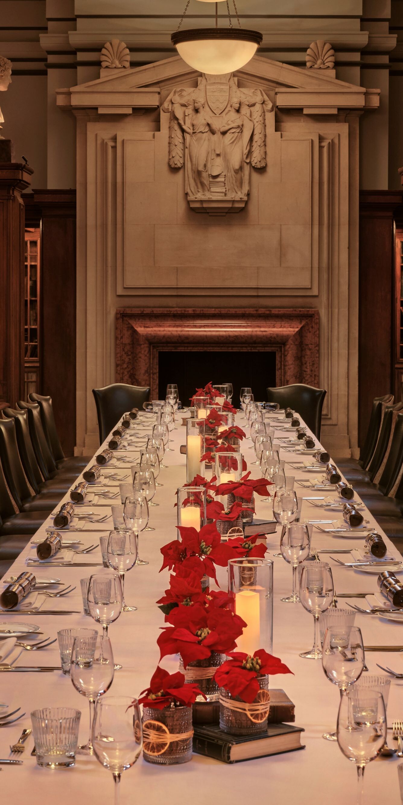 Long dining table with festive décor