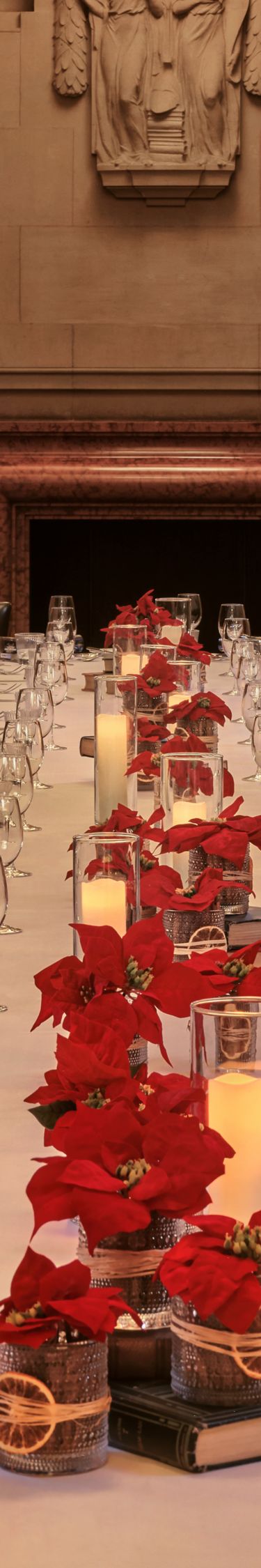 Long dining table with festive décor