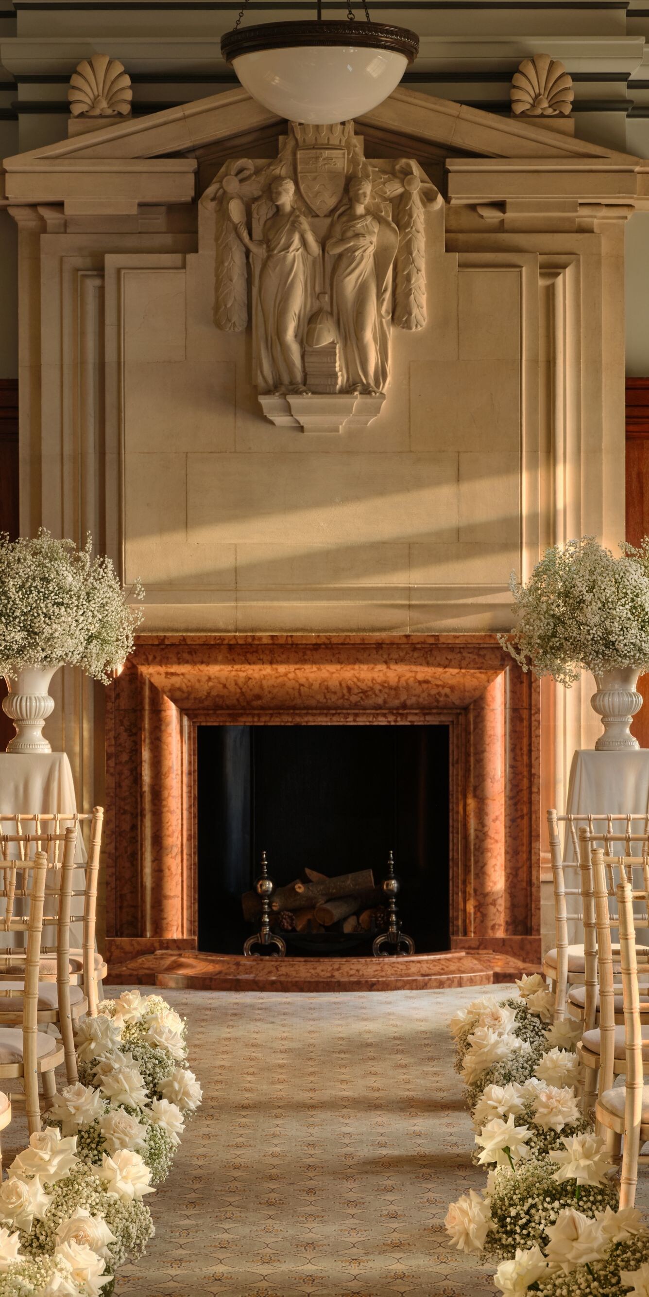 Wedding ceremony setup in library room