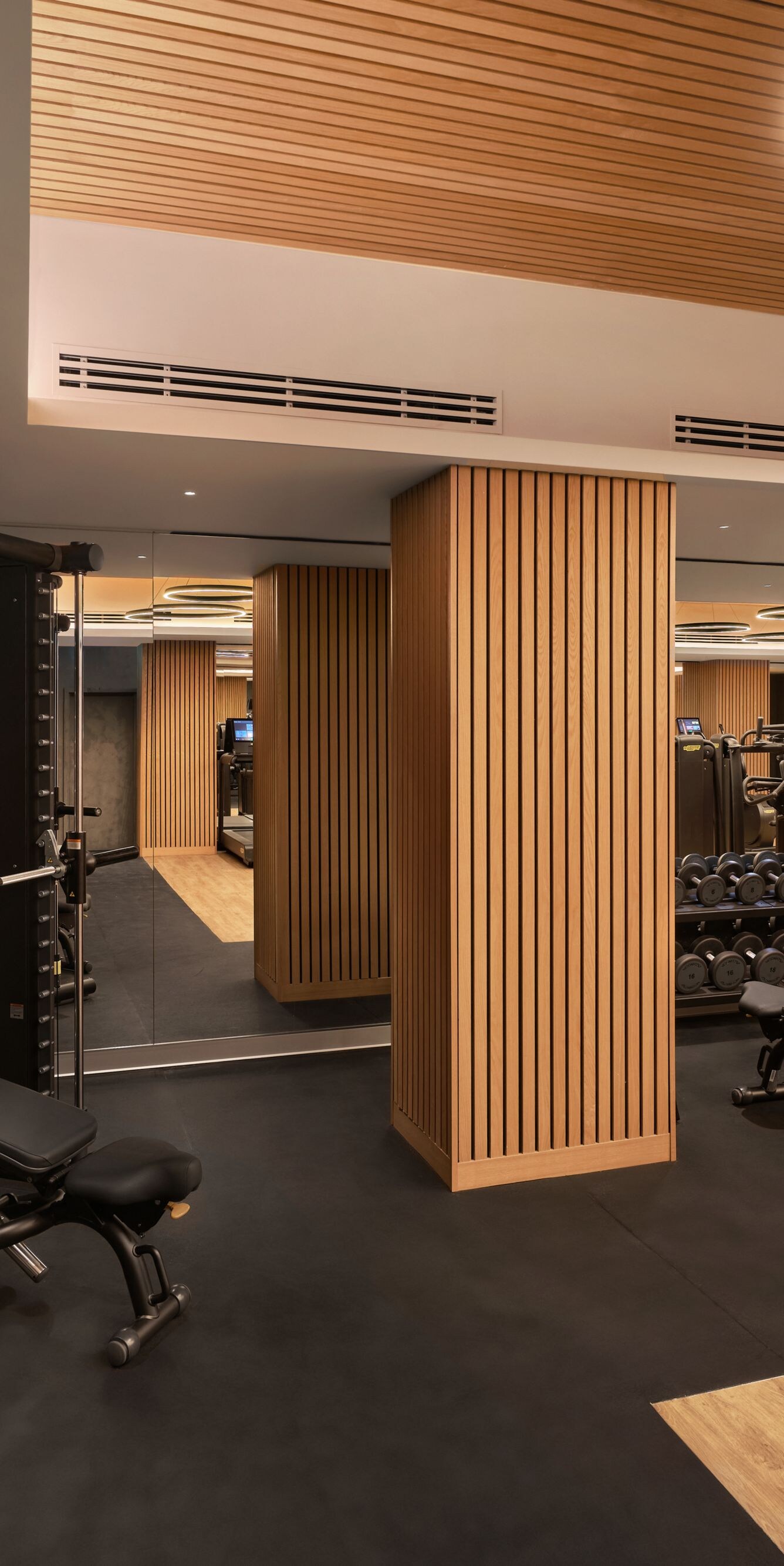 Espace musculation dans la salle de sport de l'hôtel