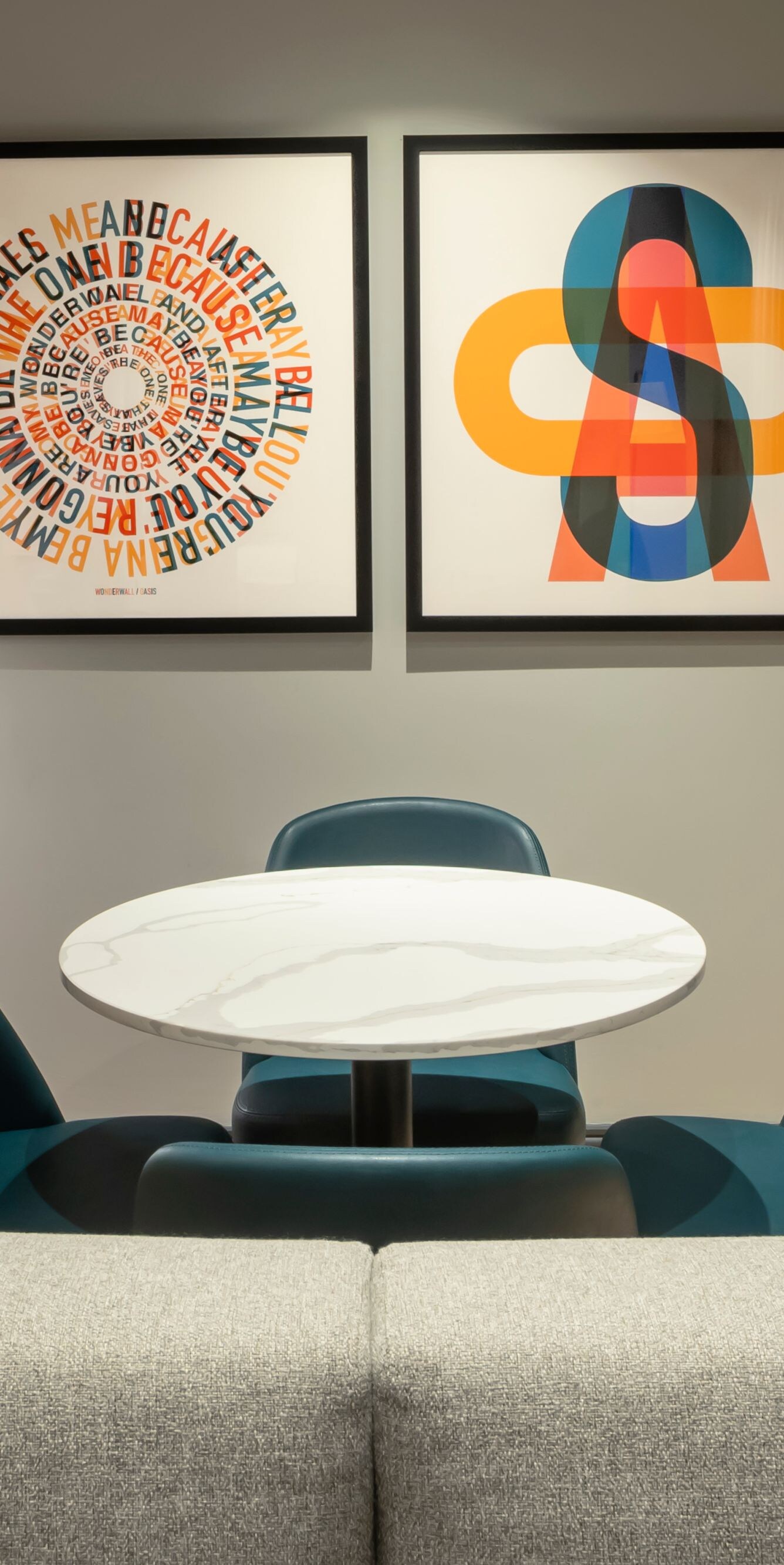 Round dining table with four chairs