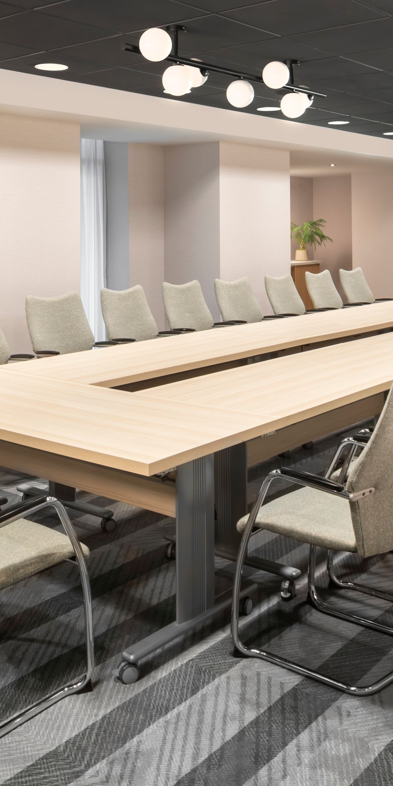 Large U-shape conference table and chairs