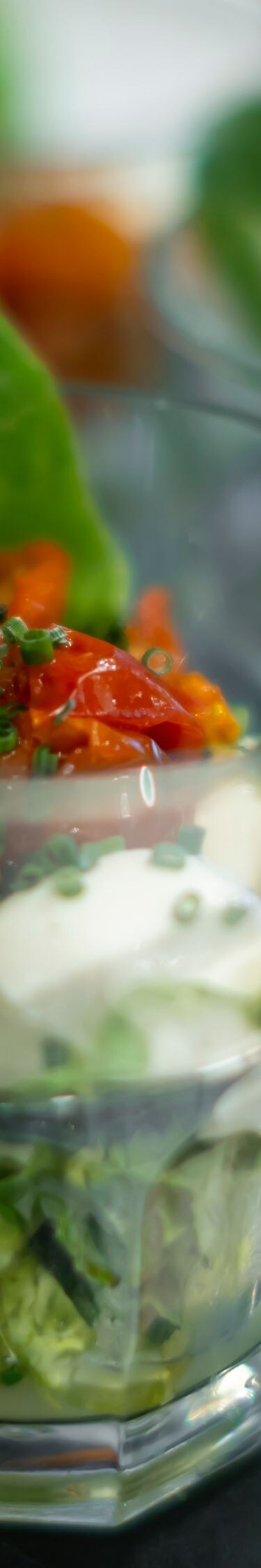 Individual salad cups with cheese and tomato