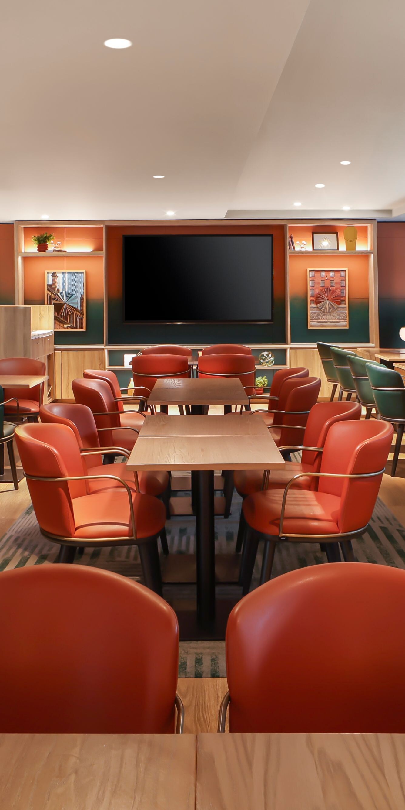 Great Room dining area with colourful chairs