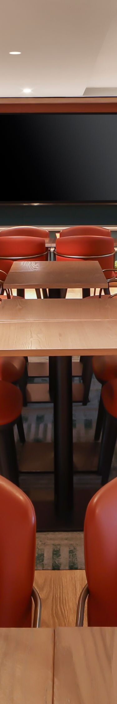 Great Room dining area with colourful chairs