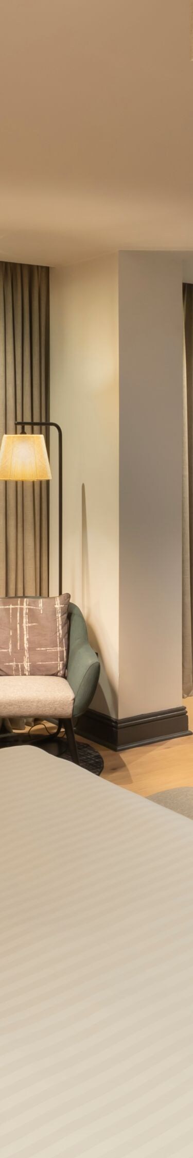 Panoramic bedroom with evening light