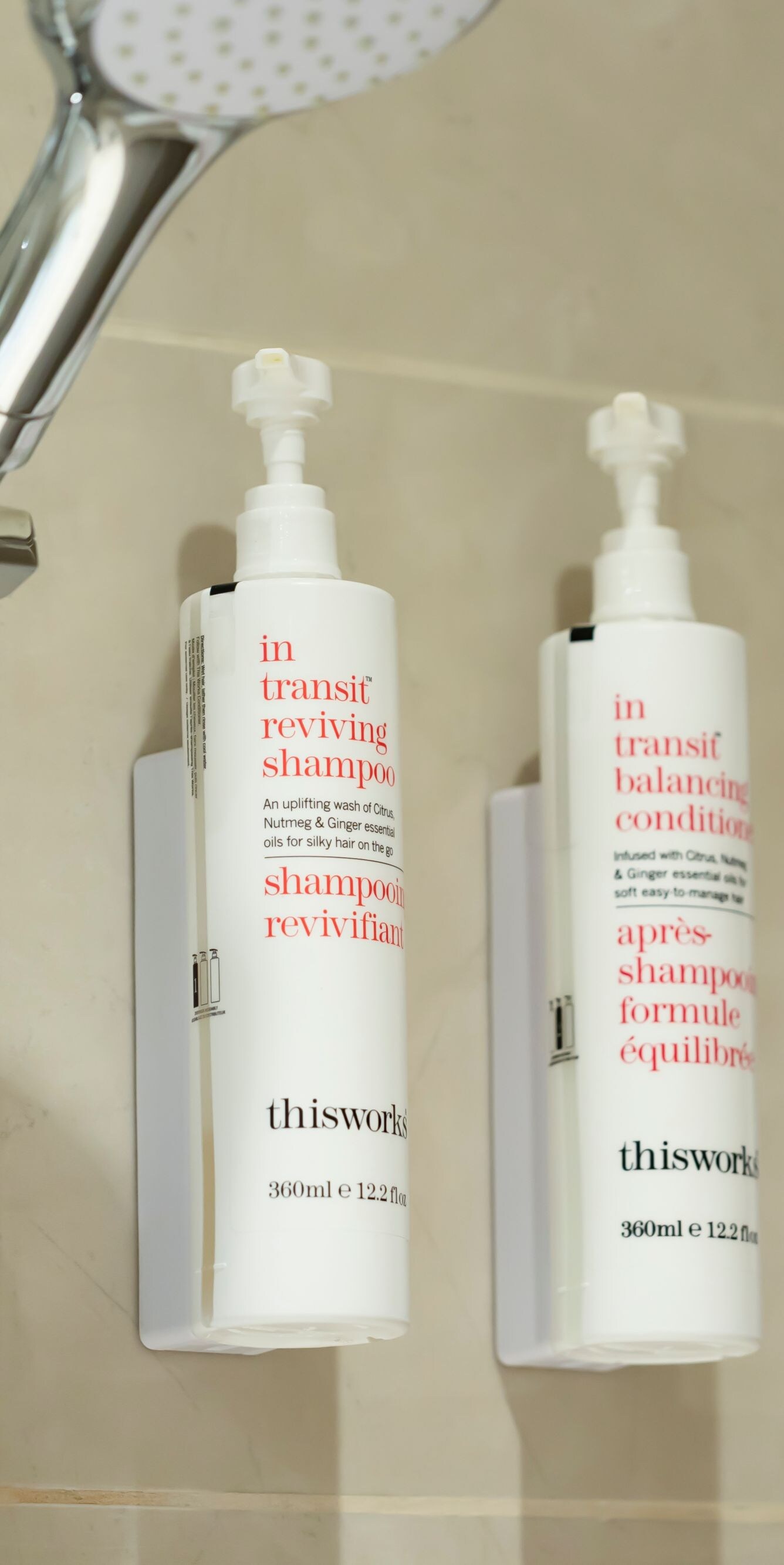 Rainfall shower and wall-mounted toiletries
