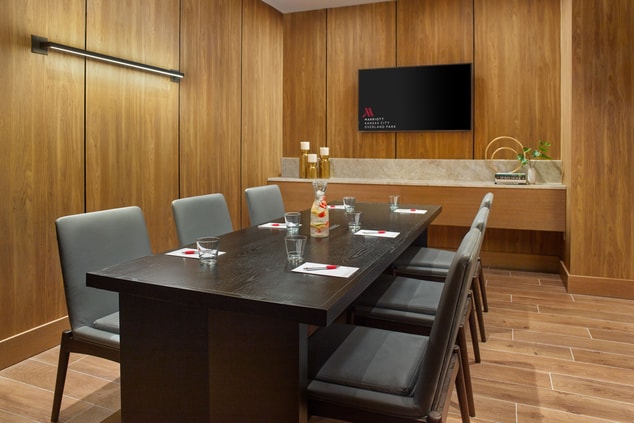 Meeting room table set for 6 people