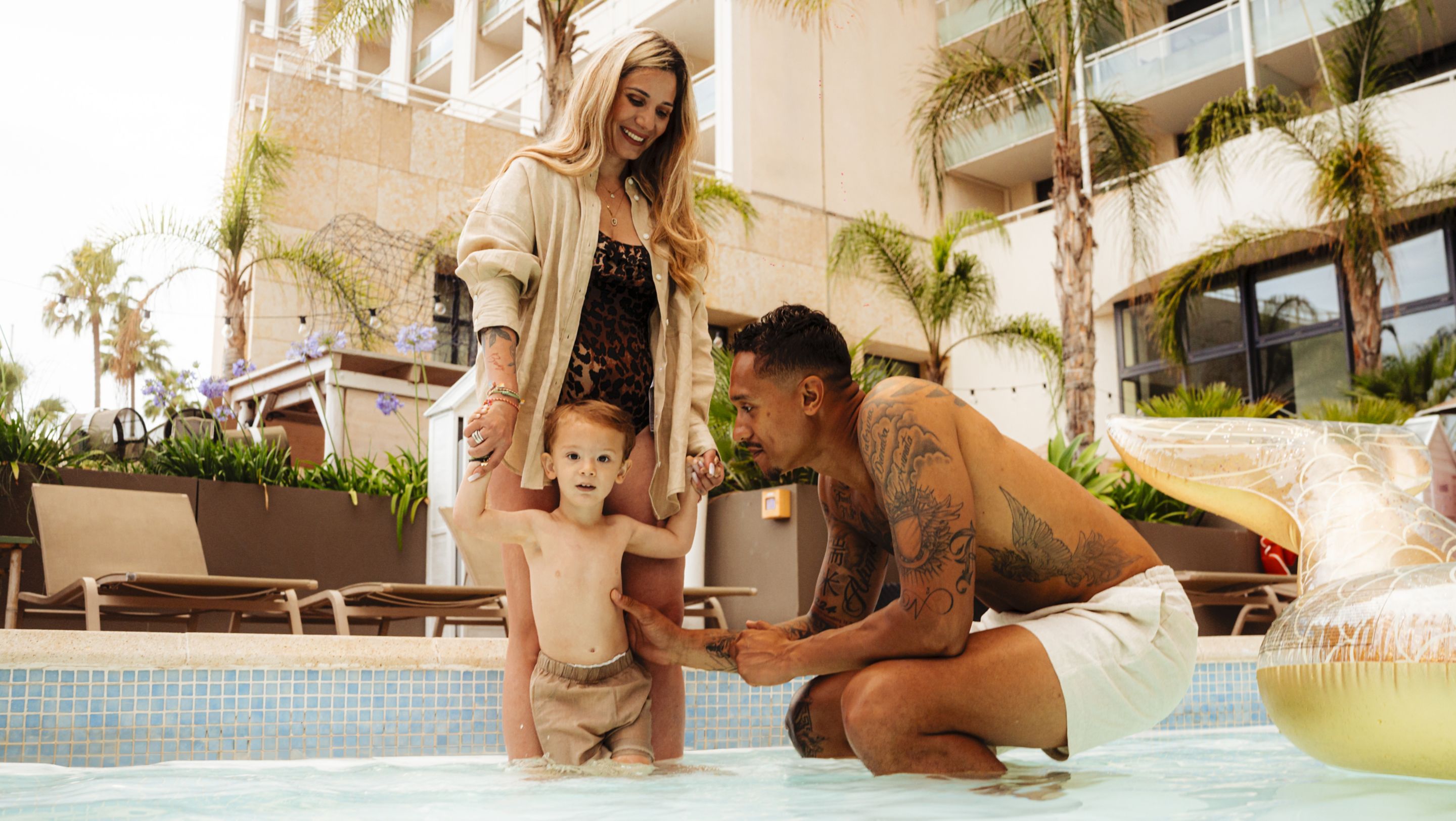 Family in the pool in Monaco