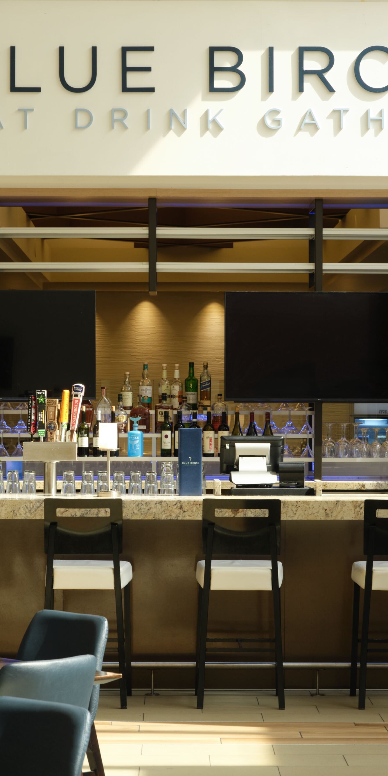 Bar counter and lounge seating