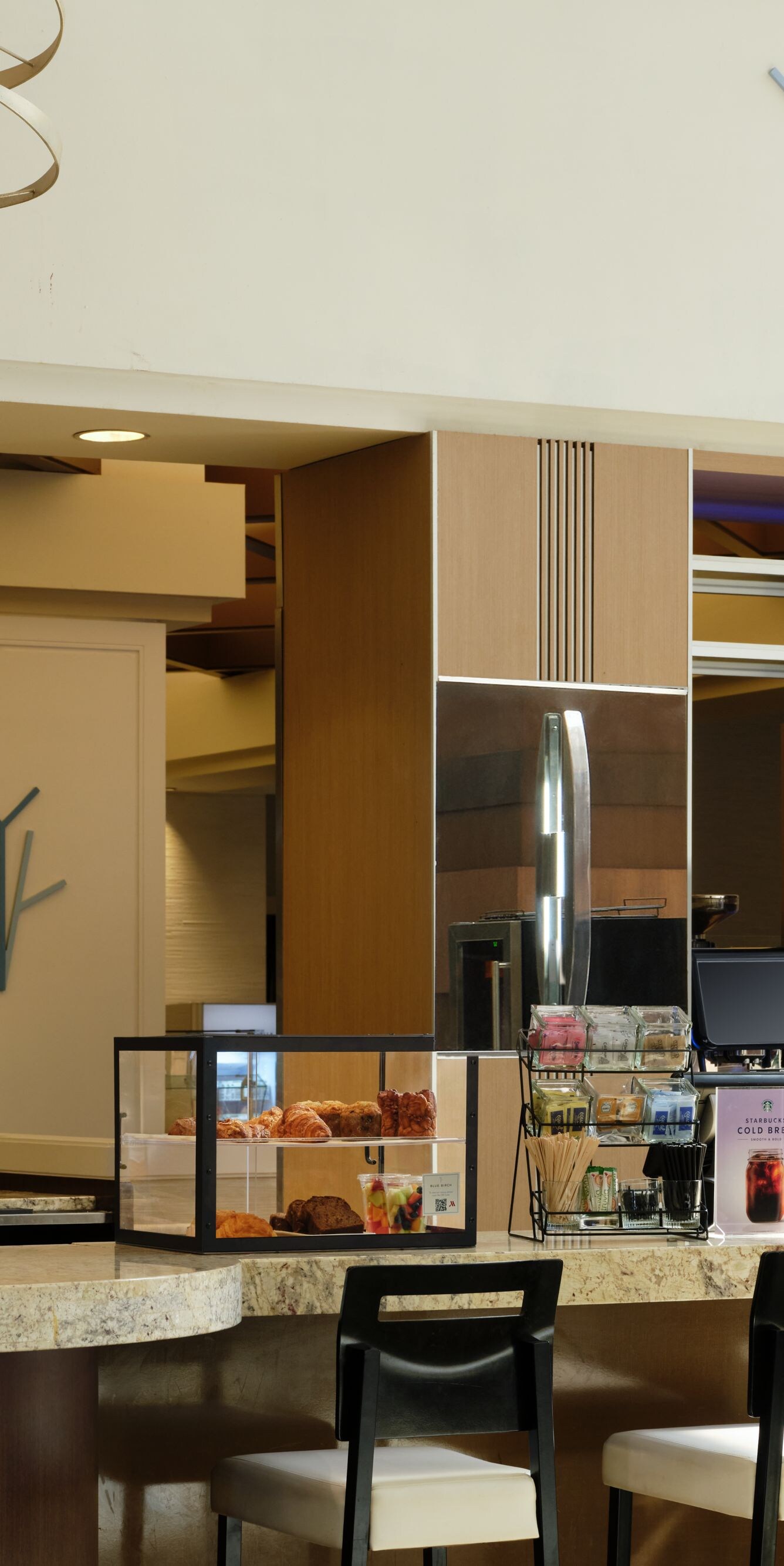 Branded coffee shop seating area