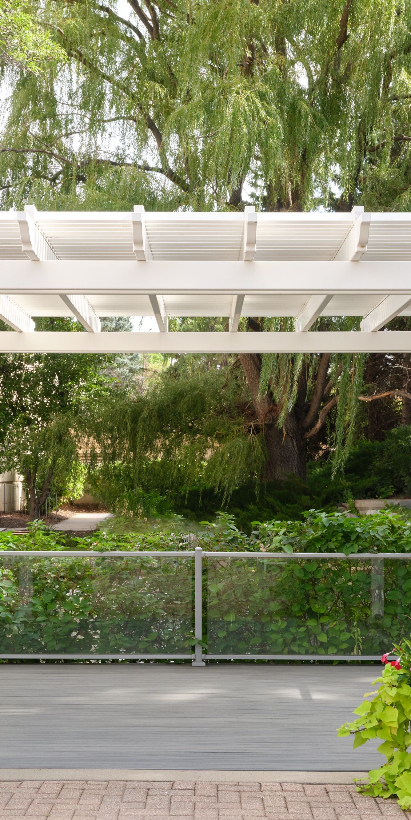 Ceremony arbor in landscaped space