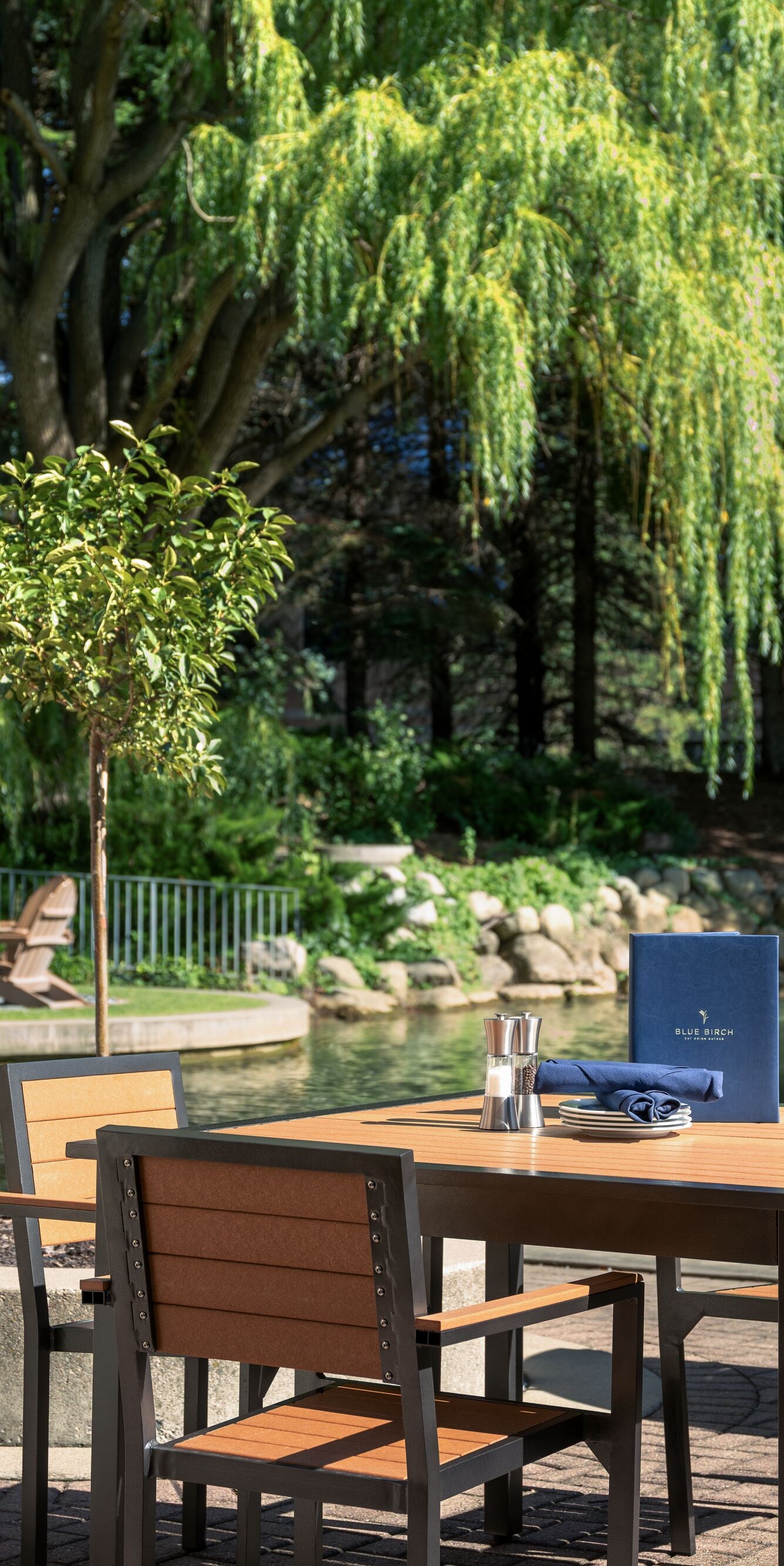 Patio overlooking landscaped grounds
