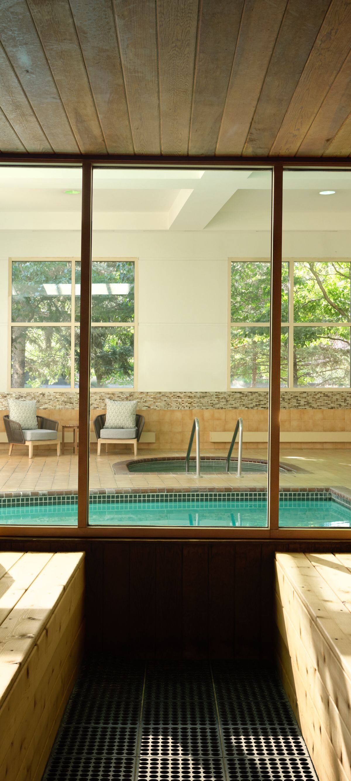 Wooden sauna room interior