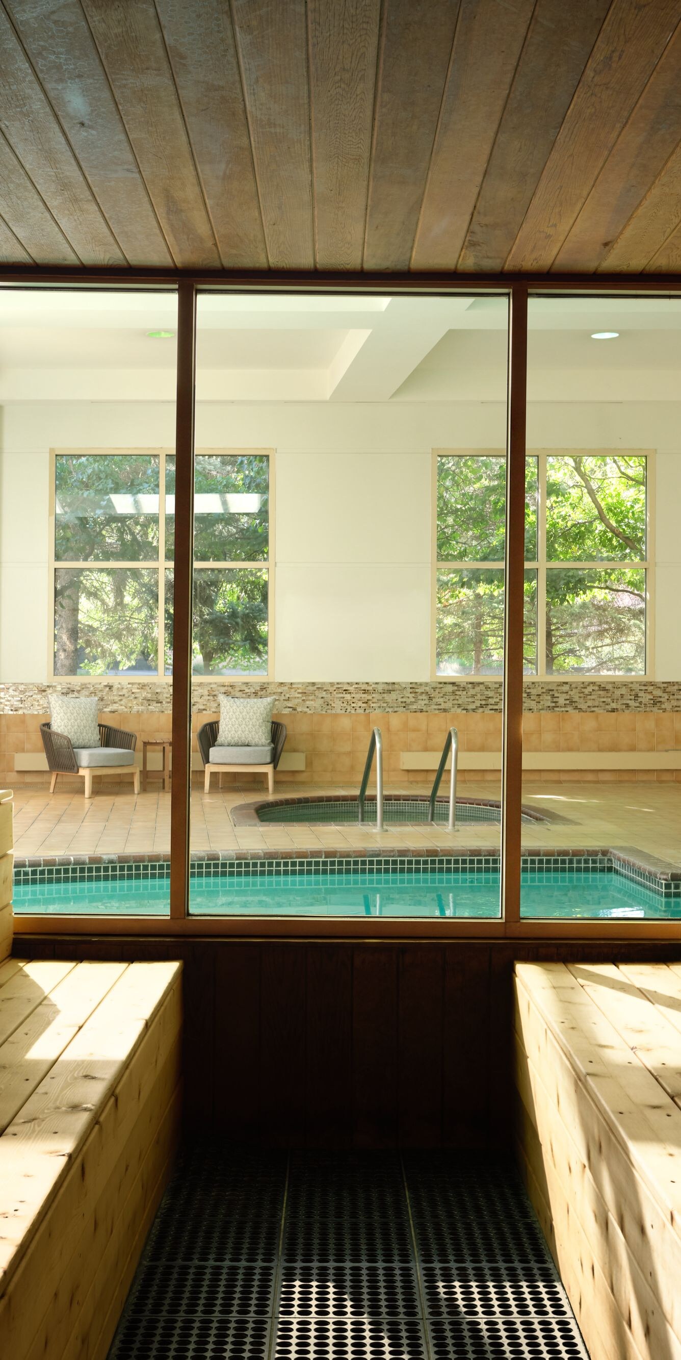 Wooden sauna room interior
