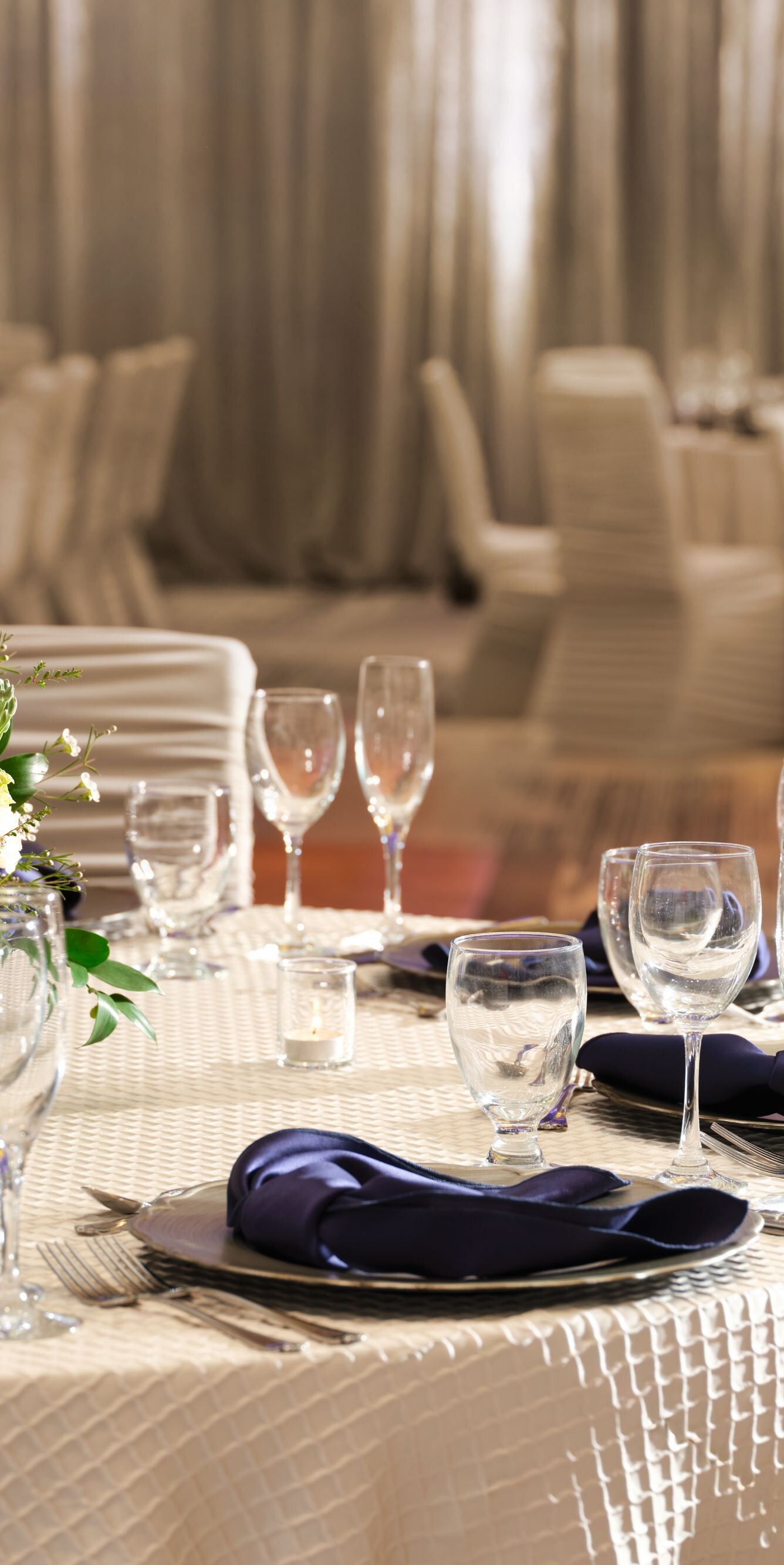 Set banquet tables in ballroom