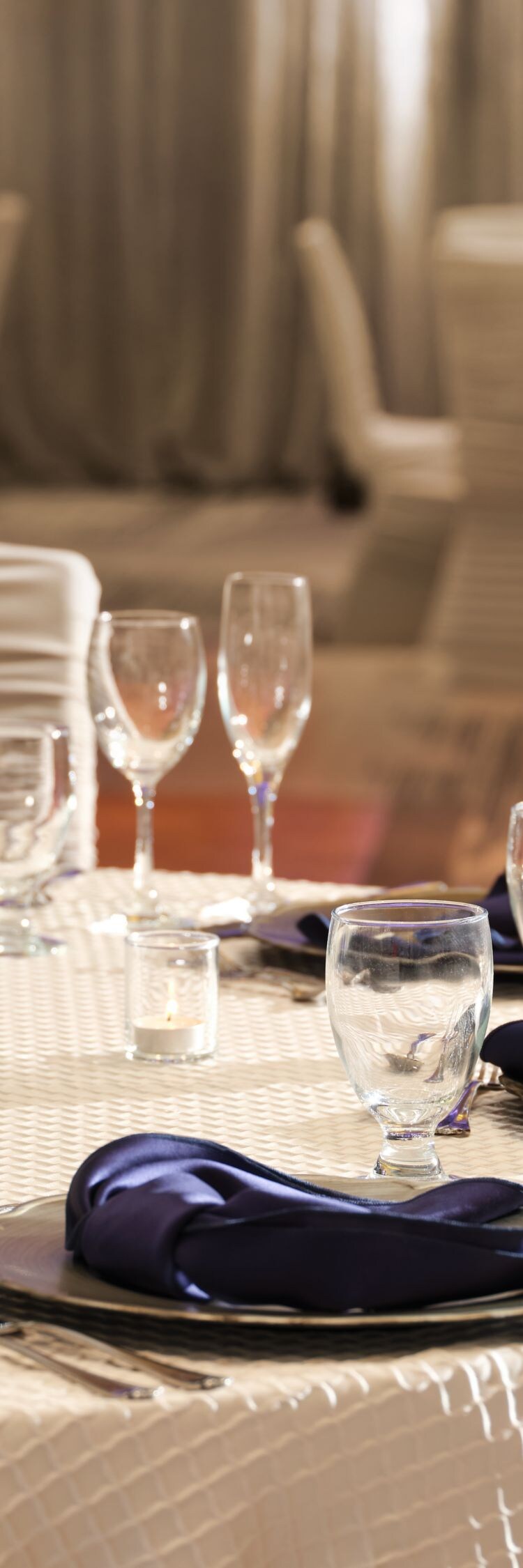 Set banquet tables in ballroom
