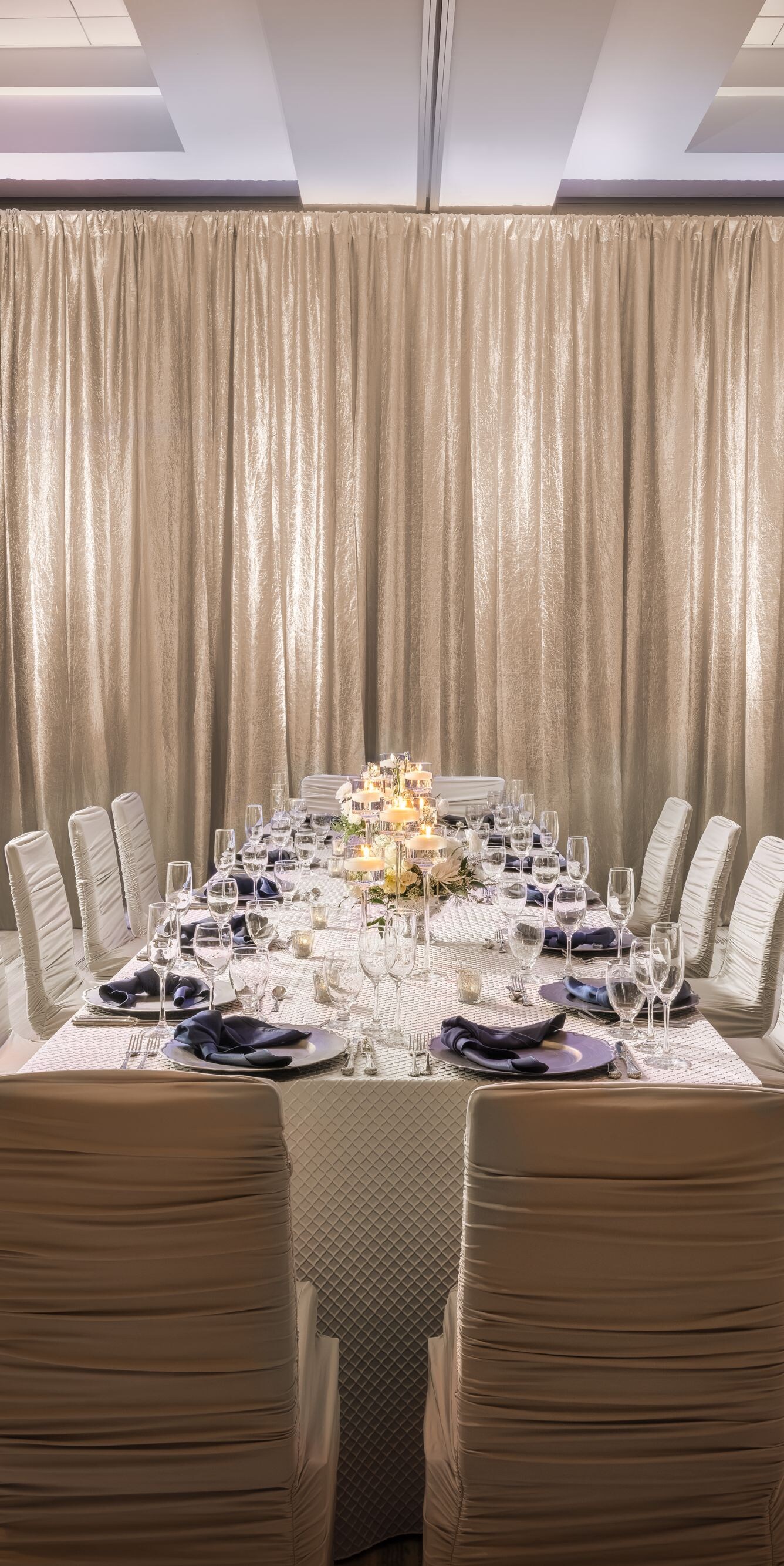 Head table arranged in ballroom