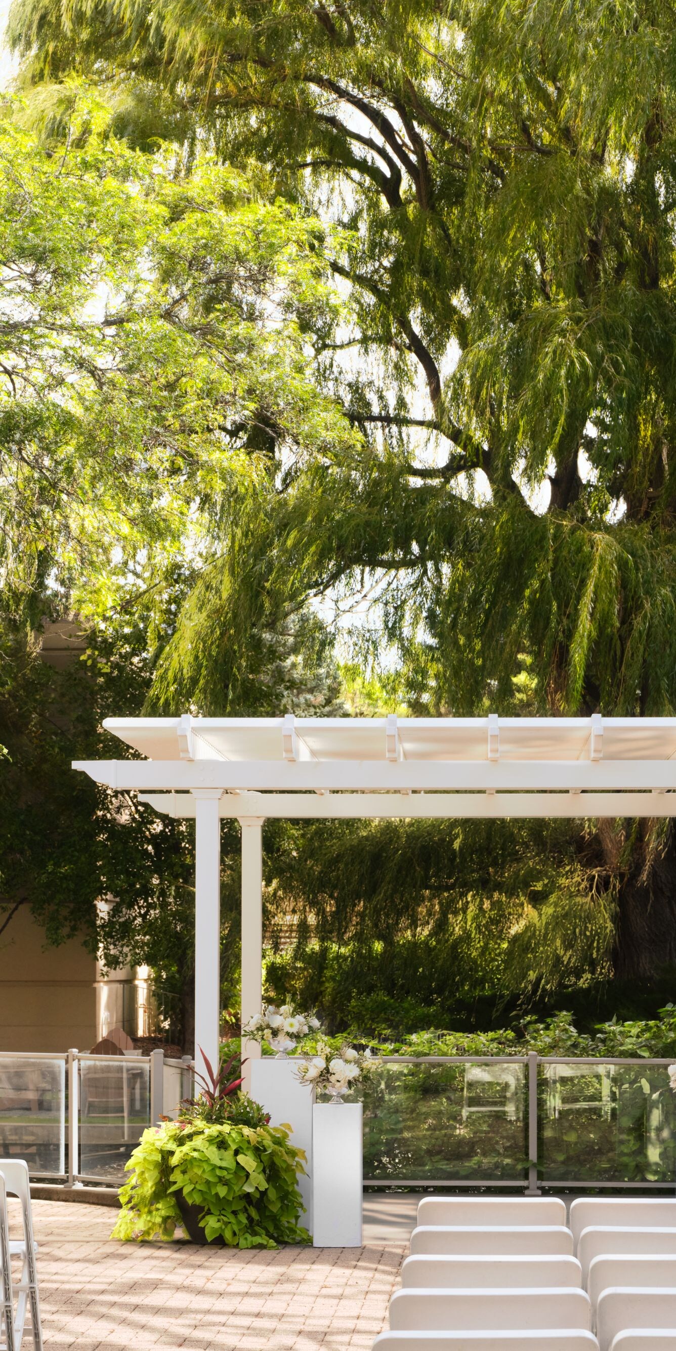 Outdoor wedding arch and lawn