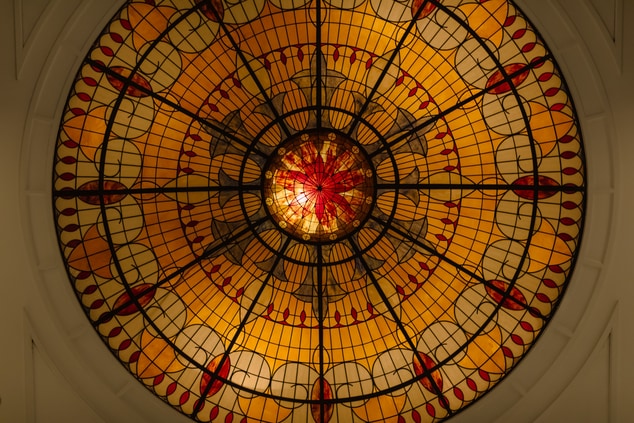 Stained glass ceiling located in lobby 