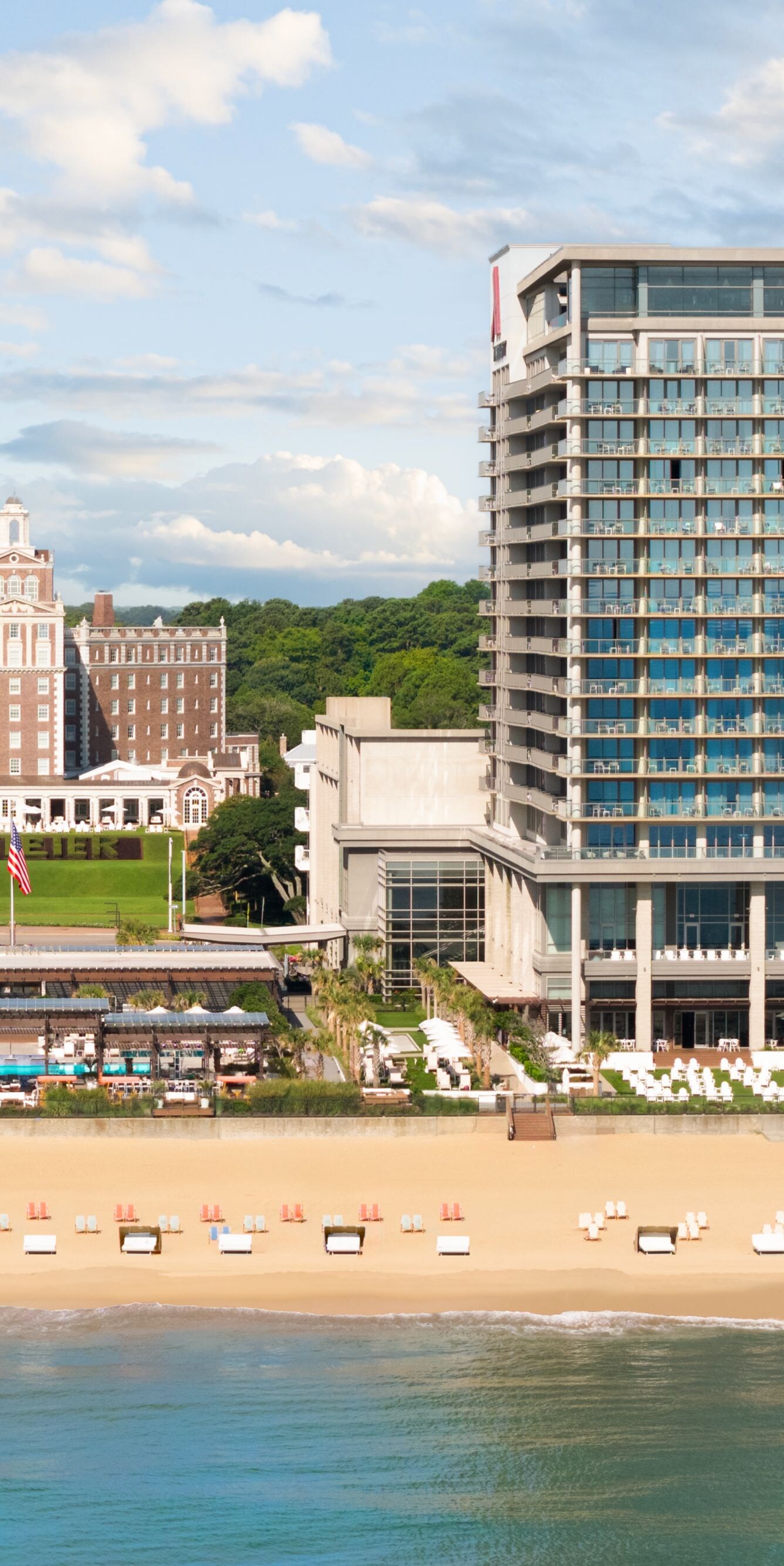 Oceanfront hotel along sandy beach