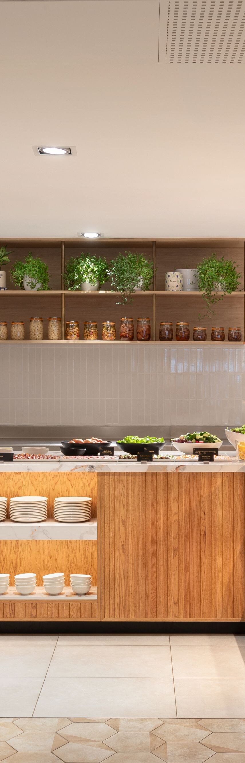 Breakfast kitchen counters with hot food stations